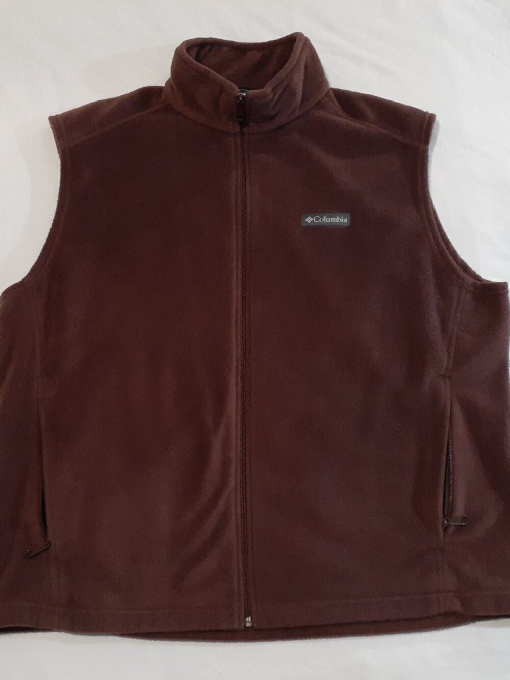 Columbia Fleece Vest Mens XL Brown Full Zip Hiking Pockets